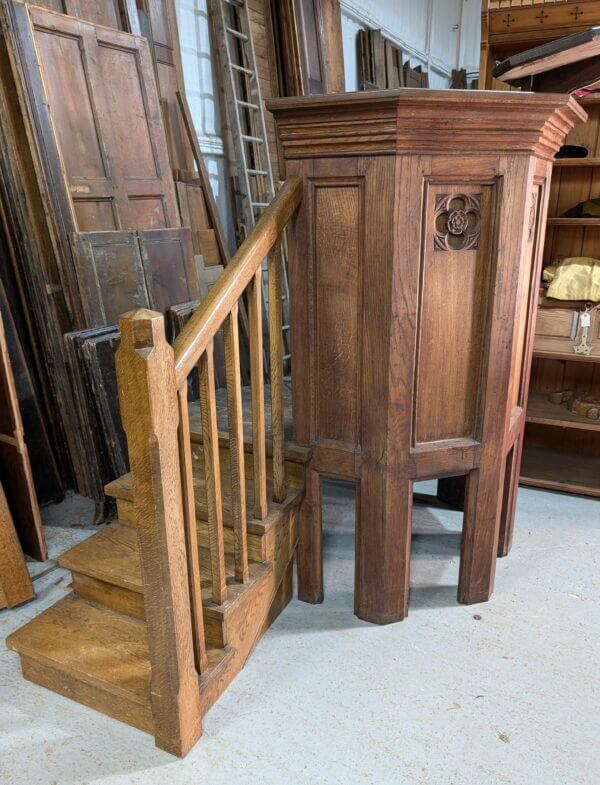 Five Sided Vintage Gothic Oak Pulpit From St Oswald's Rugby