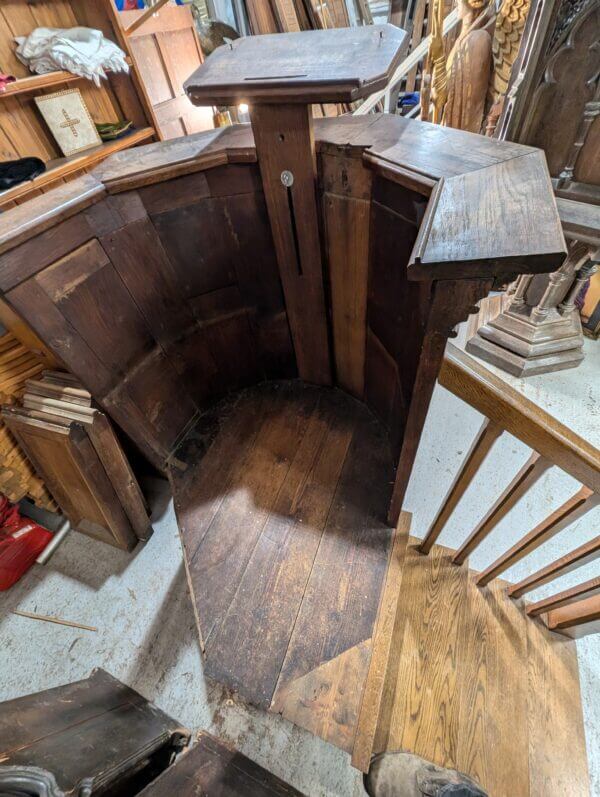 Five Sided Vintage Gothic Oak Pulpit From St Oswald's Rugby