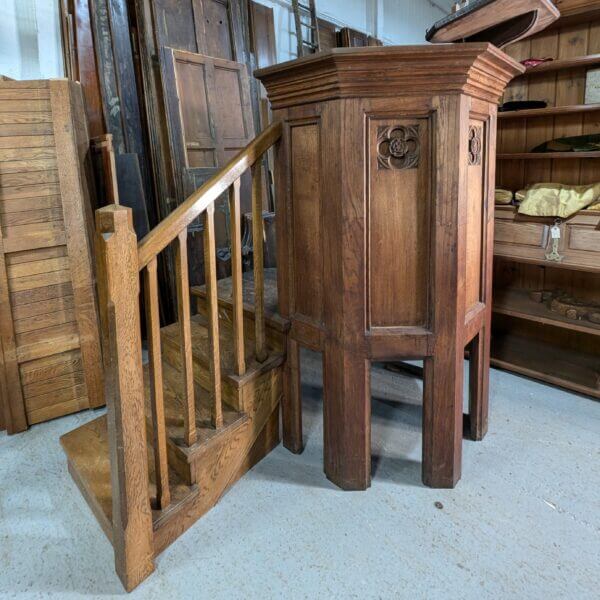 Five Sided Vintage Gothic Oak Pulpit From St Oswald's Rugby