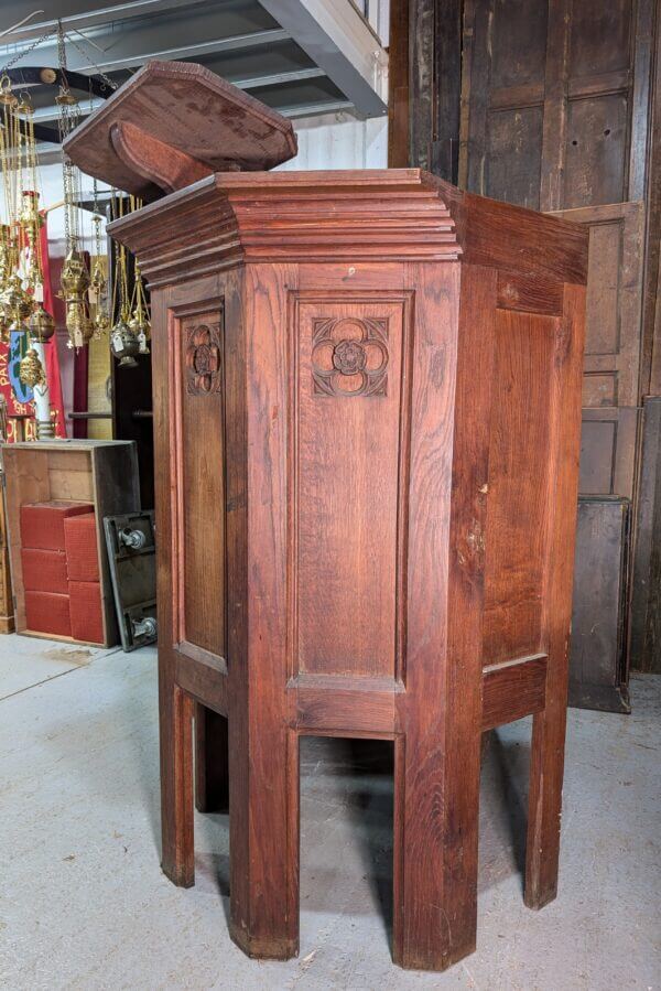 Five Sided Vintage Gothic Oak Pulpit From St Oswald's Rugby