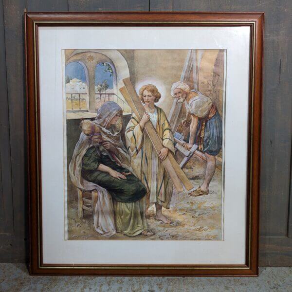 Larger Framed Colour Print Lithograph of The Boy Jesus In The Carpenters Shop