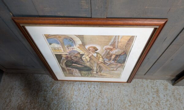 Larger Framed Colour Print Lithograph of The Boy Jesus In The Carpenters Shop