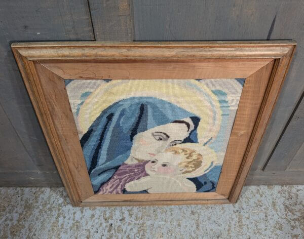 Mid Century Embroidery Picture of Madonna And Child From North Wales