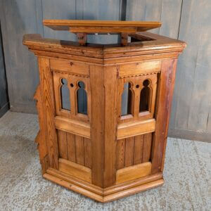 Wrap Around Antique Pine Gothic Lectern or Small Pulpit