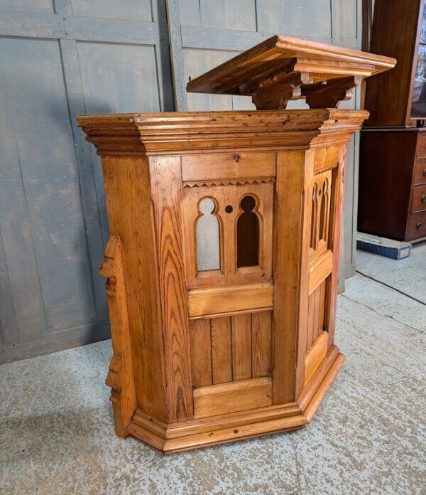 Wrap Around Antique Pine Gothic Lectern or Small Pulpit