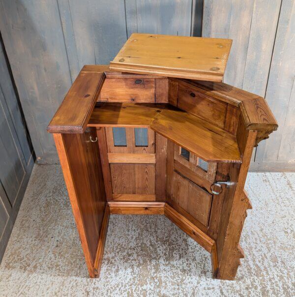 Wrap Around Antique Pine Gothic Lectern or Small Pulpit