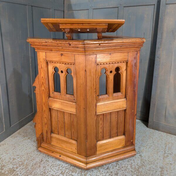 Wrap Around Antique Pine Gothic Lectern or Small Pulpit