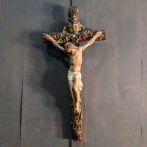 Charming Bucolic Large Vintage 1950's Chalkware French Crucifix