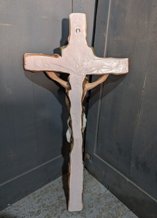 Charming Bucolic Large Vintage 1950's Chalkware French Crucifix