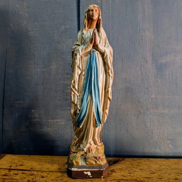 Simple Chalkware Religious Statue of Our Lady of Lourdes with the Appearance of Painted Terracotta