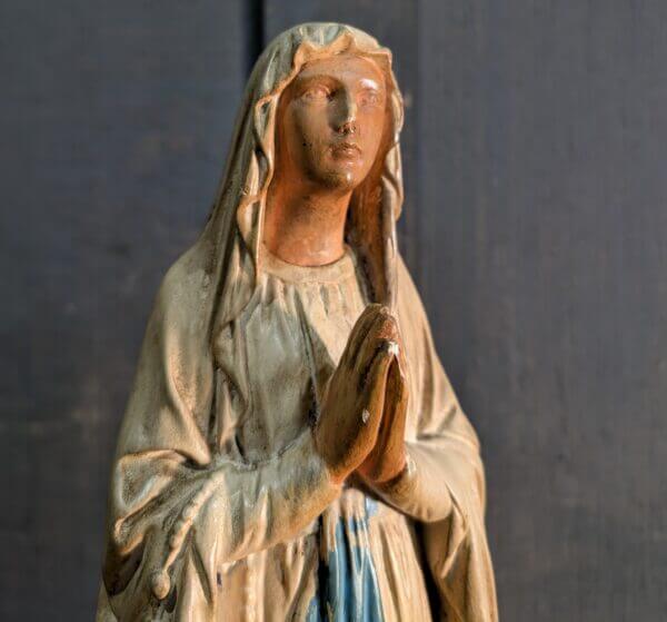 Simple Chalkware Religious Statue of Our Lady of Lourdes with the Appearance of Painted Terracotta