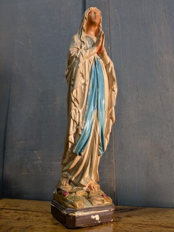 Simple Chalkware Religious Statue of Our Lady of Lourdes with the Appearance of Painted Terracotta