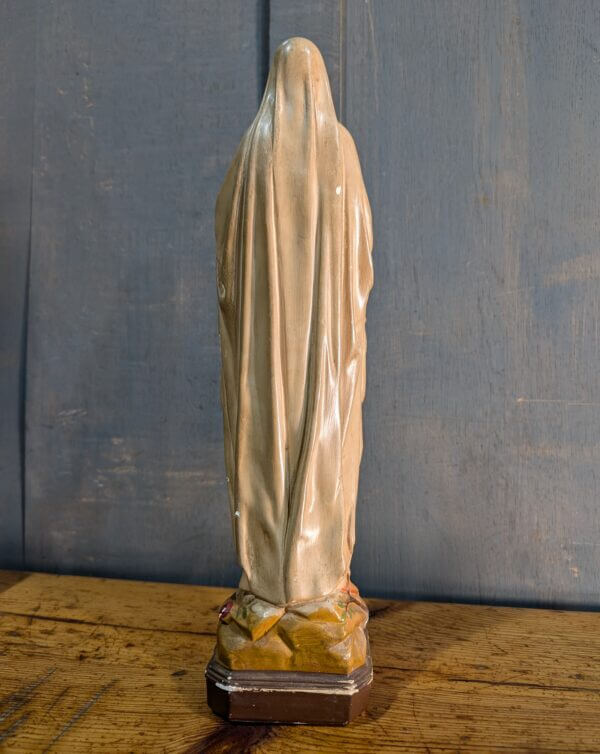 Simple Chalkware Religious Statue of Our Lady of Lourdes with the Appearance of Painted Terracotta