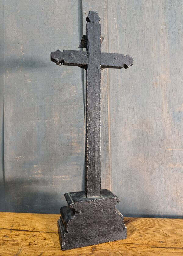 1700's Brass & Black Painted Wood Table Crucifix