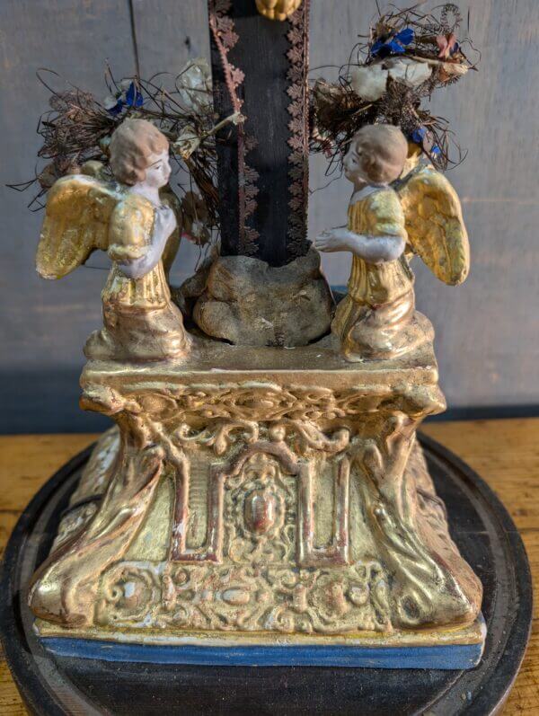 Remarkable & Striking Antique French 'Golden' Crucifix with Angels & Ornate Base