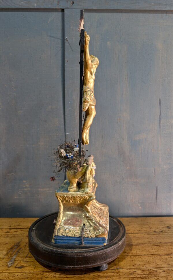 Remarkable & Striking Antique French 'Golden' Crucifix with Angels & Ornate Base