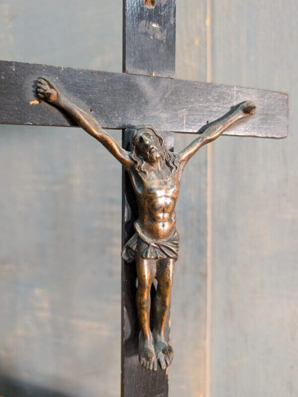 Rare Early 1700's Bronze & Wood French Crucifix