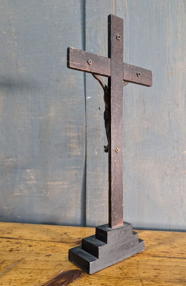 Rare Early 1700's Bronze & Wood French Crucifix