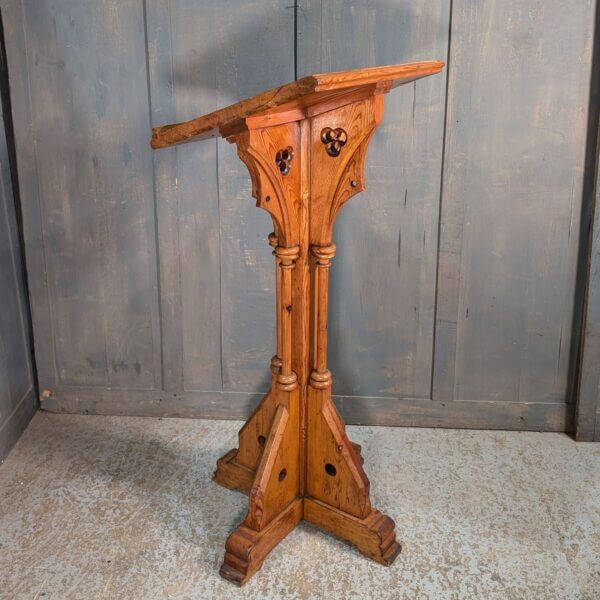 Stripped Pine Gothic Victorian Pedestal Church Lectern from St Andrews Brentwood