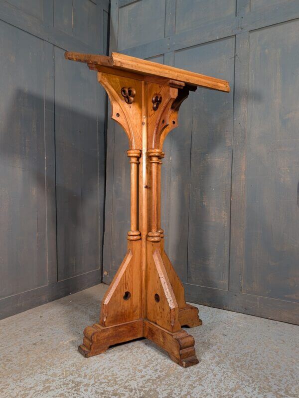 Stripped Pine Gothic Victorian Pedestal Church Lectern from St Andrews Brentwood