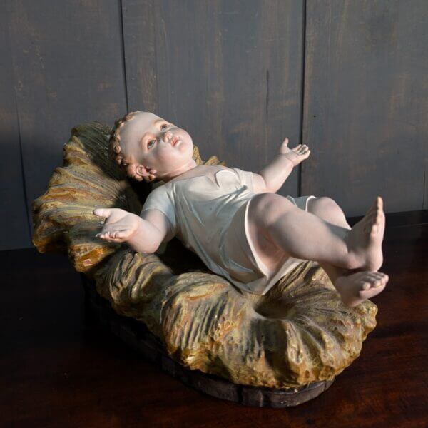 Outstanding Extra Large Antique Chalkware Nativity Bambino with Glass Eyes