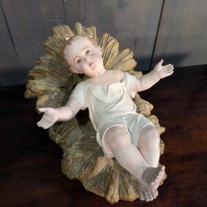 Outstanding Extra Large Antique Chalkware Nativity Bambino with Glass Eyes