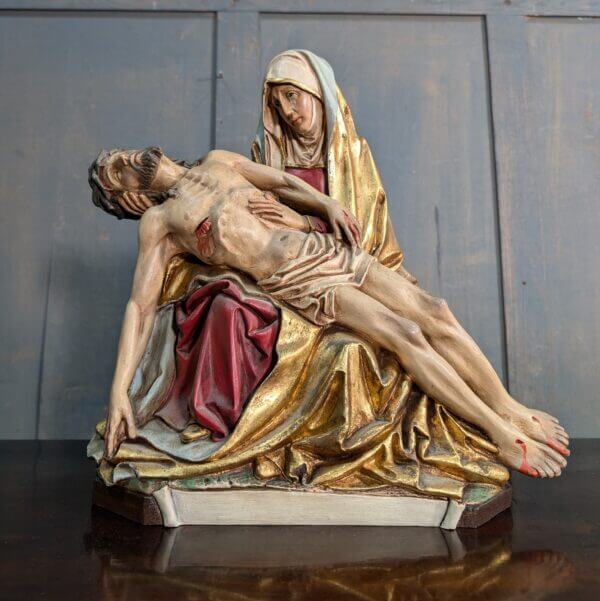 Excellent High Quality 16th Century North European Style Hand Painted Pieta Religious Statue