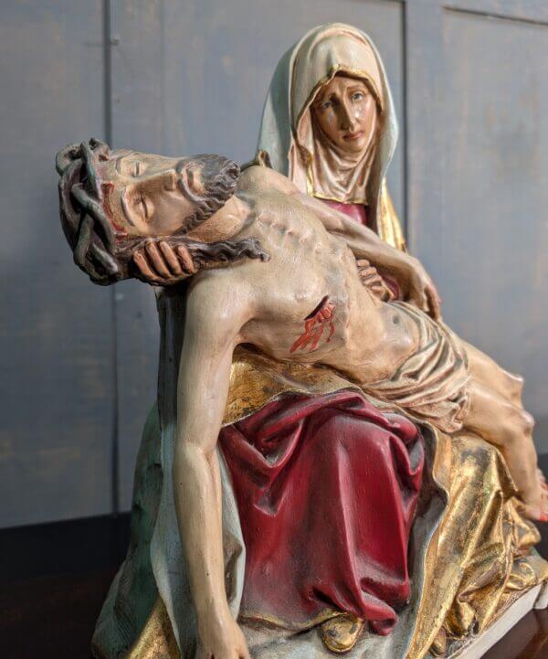 Excellent High Quality 16th Century North European Style Hand Painted Pieta Religious Statue