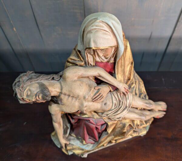 Excellent High Quality 16th Century North European Style Hand Painted Pieta Religious Statue