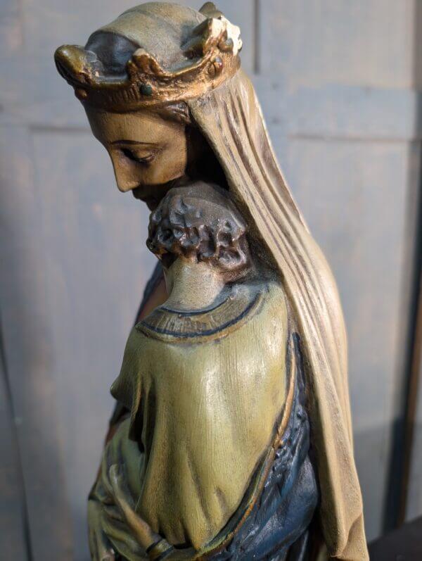 Excellent Medium Size Early Flemish Style Religious Statue Madonna & Child