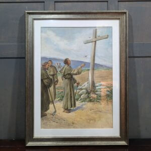 Large Religious Watercolour by Evelyn Stuart Hardy 1865-1935 Iona Monks Visiting a Cross