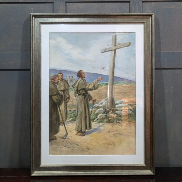 Large Religious Watercolour by Evelyn Stuart Hardy 1865-1935 Iona Monks Visiting a Cross