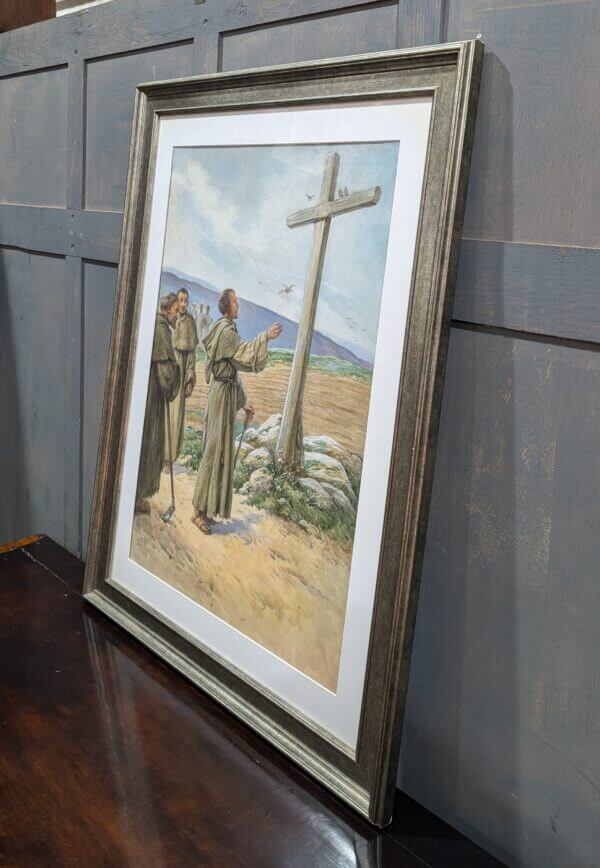 Large Religious Watercolour by Evelyn Stuart Hardy 1865-1935 Iona Monks Visiting a Cross