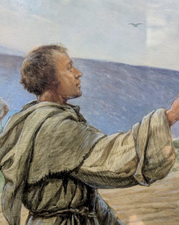 Large Religious Watercolour by Evelyn Stuart Hardy 1865-1935 Iona Monks Visiting a Cross