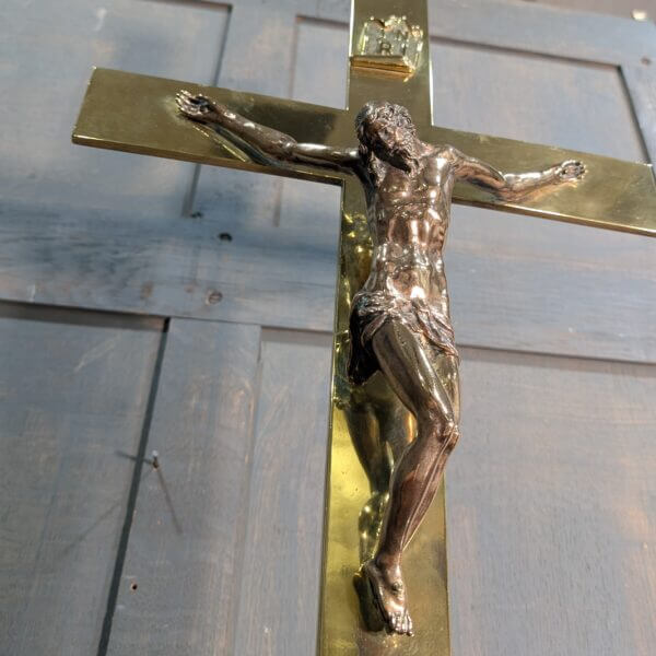 Superb Large Antique Brass & Bronze Church Altar Crucifix dated 1908 from St Andrews Brentwood