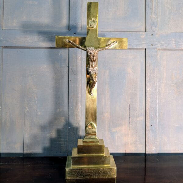 Superb Large Antique Brass & Bronze Church Altar Crucifix dated 1908 from St Andrews Brentwood