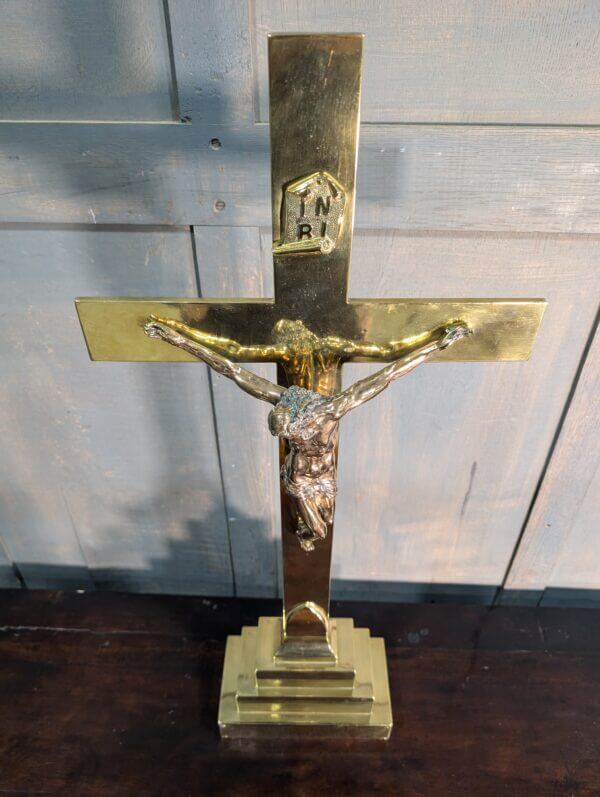 Superb Large Antique Brass & Bronze Church Altar Crucifix dated 1908 from St Andrews Brentwood