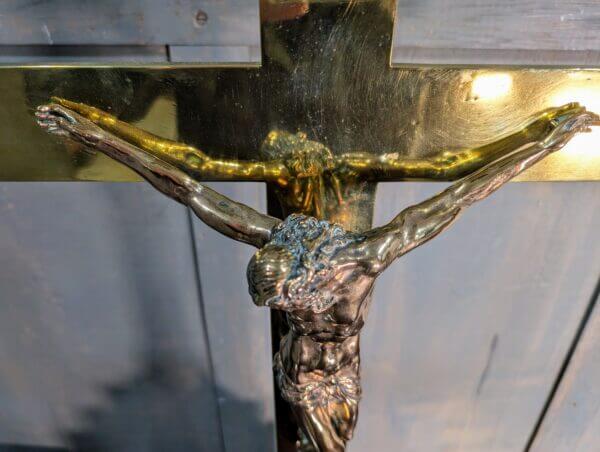 Superb Large Antique Brass & Bronze Church Altar Crucifix dated 1908 from St Andrews Brentwood