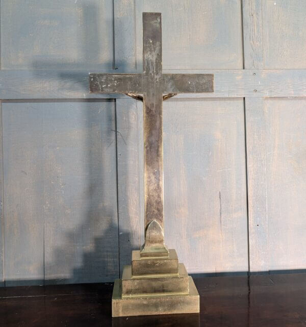 Superb Large Antique Brass & Bronze Church Altar Crucifix dated 1908 from St Andrews Brentwood