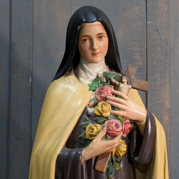 Exceptionally Pretty Large Antique Religious Statue of St Therese of Lisieux 'The Little Flower'