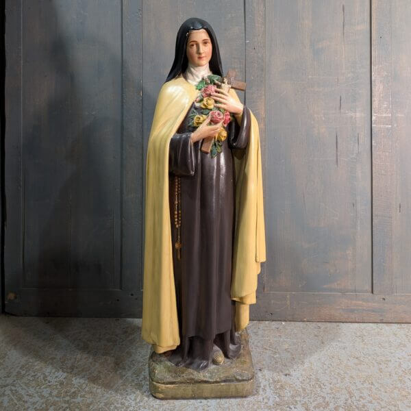 Exceptionally Pretty Large Antique Religious Statue of St Therese of Lisieux 'The Little Flower'