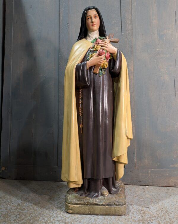 Exceptionally Pretty Large Antique Religious Statue of St Therese of Lisieux 'The Little Flower'