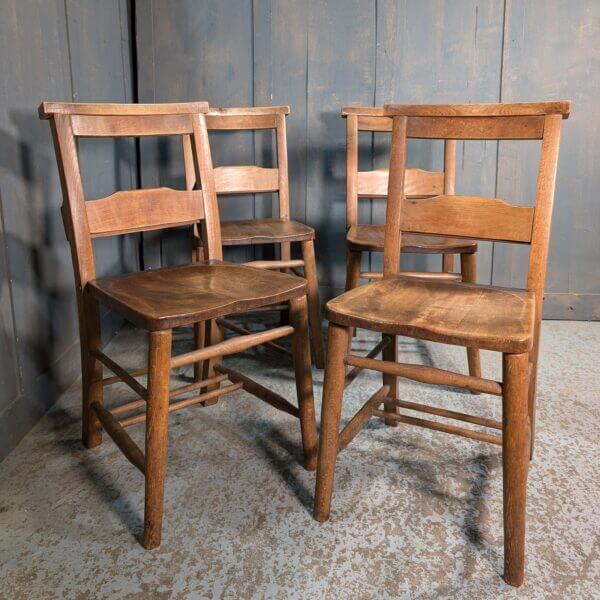 Set of 4 Very Good Colour Medium Brown Ladderback Church Chapel Chairs from St Paul's Tunbridge Wells