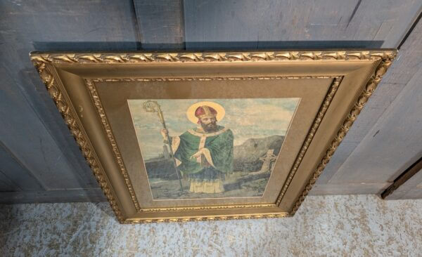 Antique Expensively Framed Colour Print of St Patrick Driving the Snakes out of Ireland