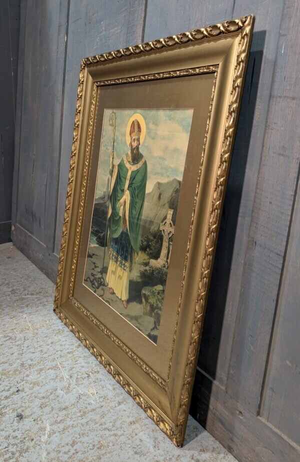 Antique Expensively Framed Colour Print of St Patrick Driving the Snakes out of Ireland