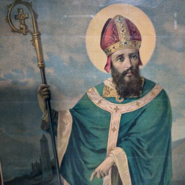 Antique Expensively Framed Colour Print of St Patrick Driving the Snakes out of Ireland