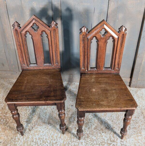 Antique Mahogany Gothic Hall Church Sidesman Chairs from Salisbury Methodist Church