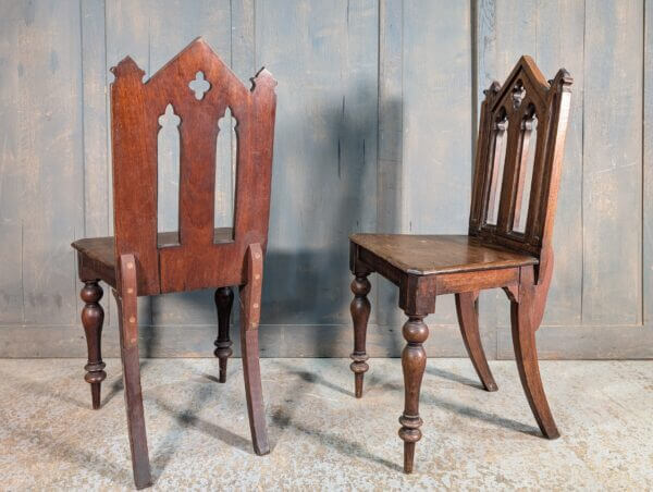 Antique Mahogany Gothic Hall Church Sidesman Chairs from Salisbury Methodist Church