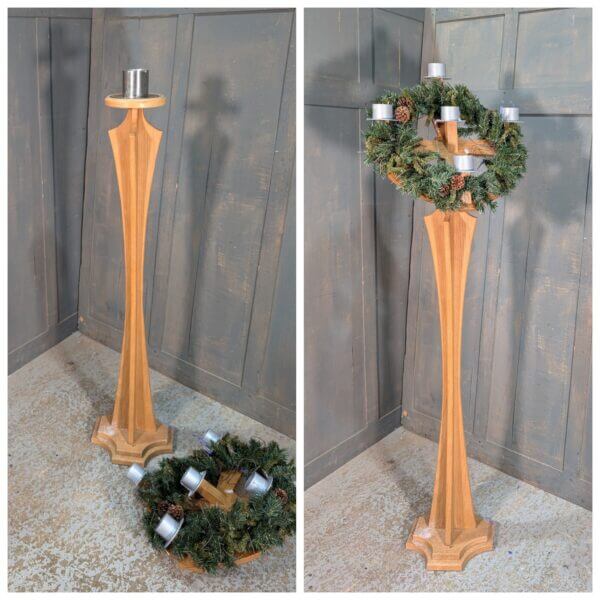 Paschal/Advent Oak and Metal Tall Candlestand from St Joseph's Convent East Molesey