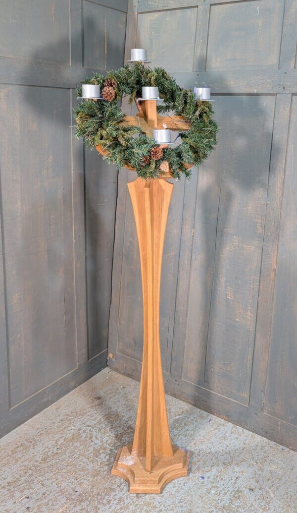 Paschal/Advent Oak and Metal Tall Candlestand from St Joseph's Convent East Molesey